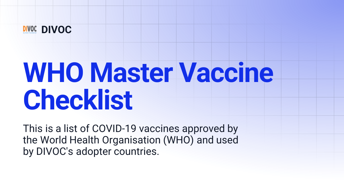 WHO Master Vaccine Checklist | DIVOC